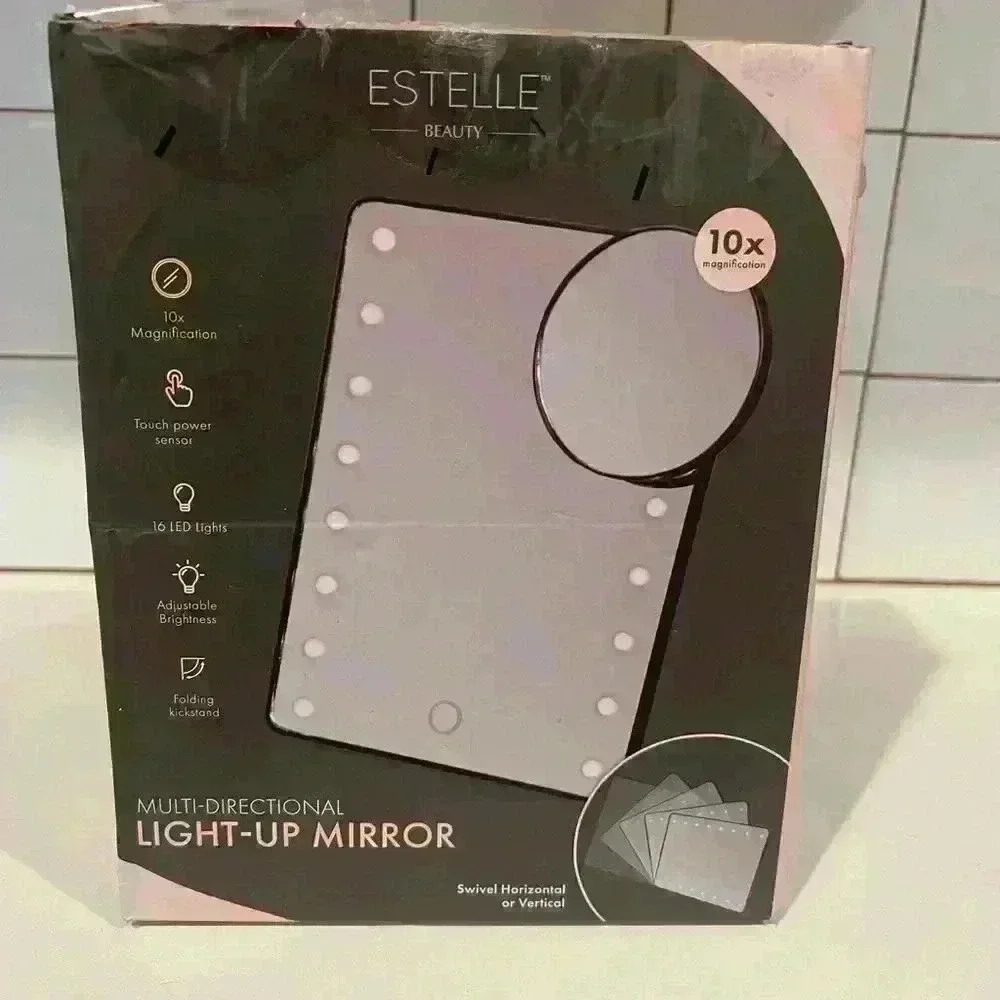 Estelle Beauty Multi-Directional Light-Up Mirror- Folding Kickstand- New in Box